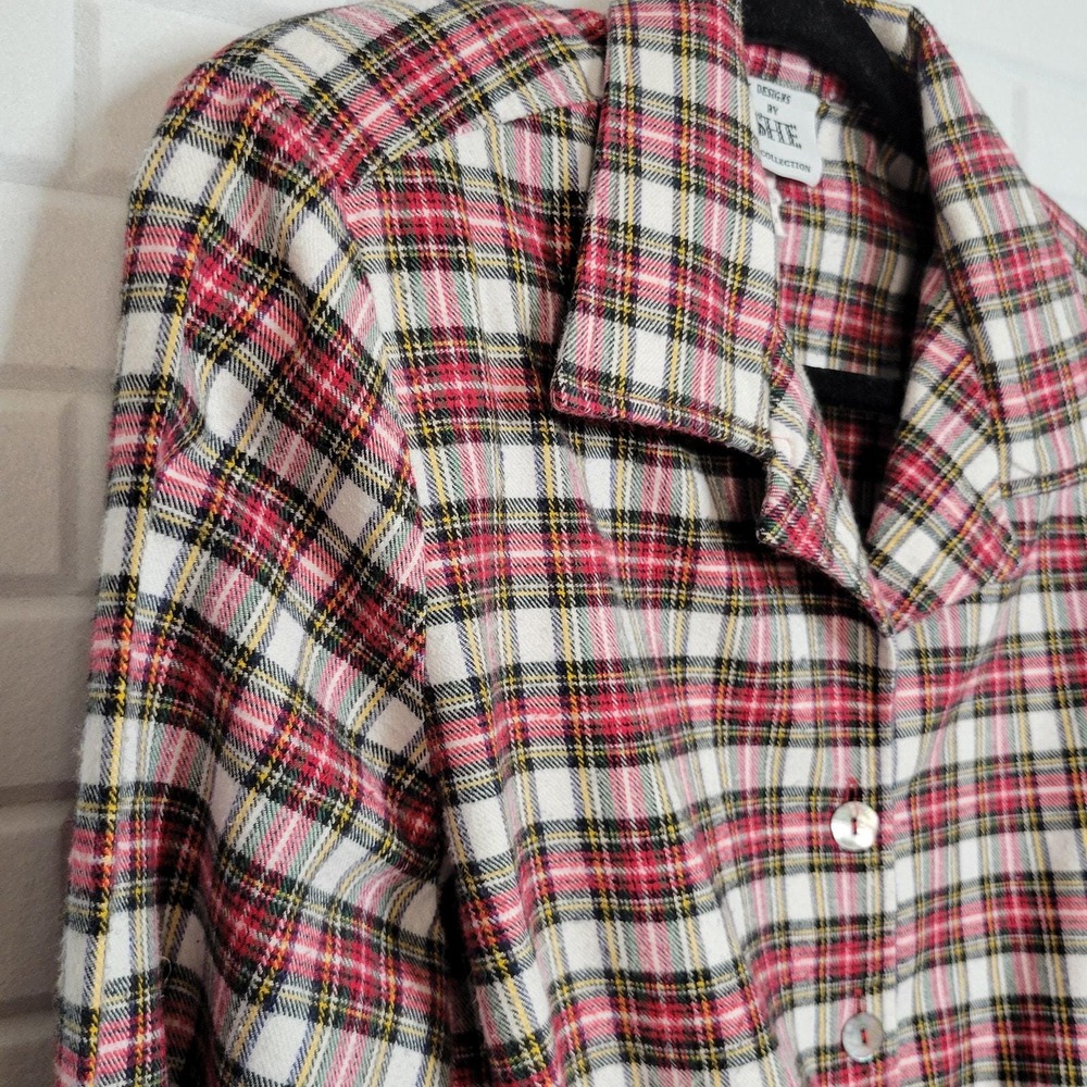 Vintage 80s plaid flannel crop tie shirt Designs by She oversized XS Country - Picture 2 of 8